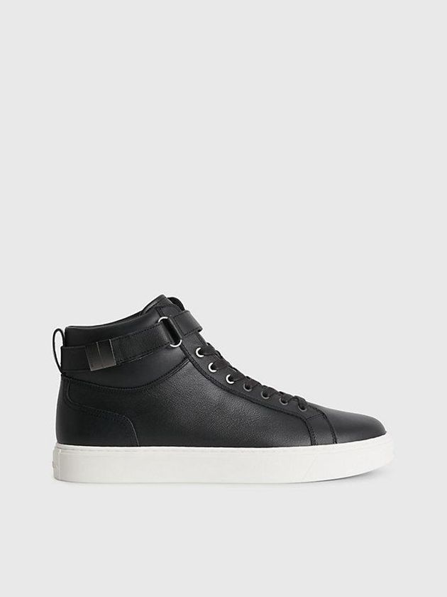 Calvin Klein USA Leather High-Top Mens Sneakers Black 7451826-GC